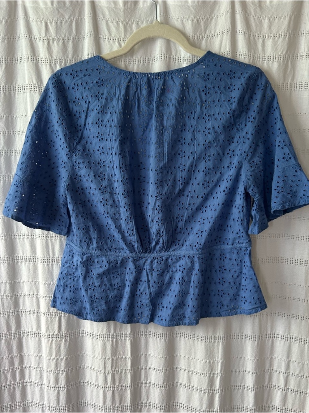 Joie Blue Eyelet Tie-Front Peplum Cotton Blouse - Picture 5 of 6